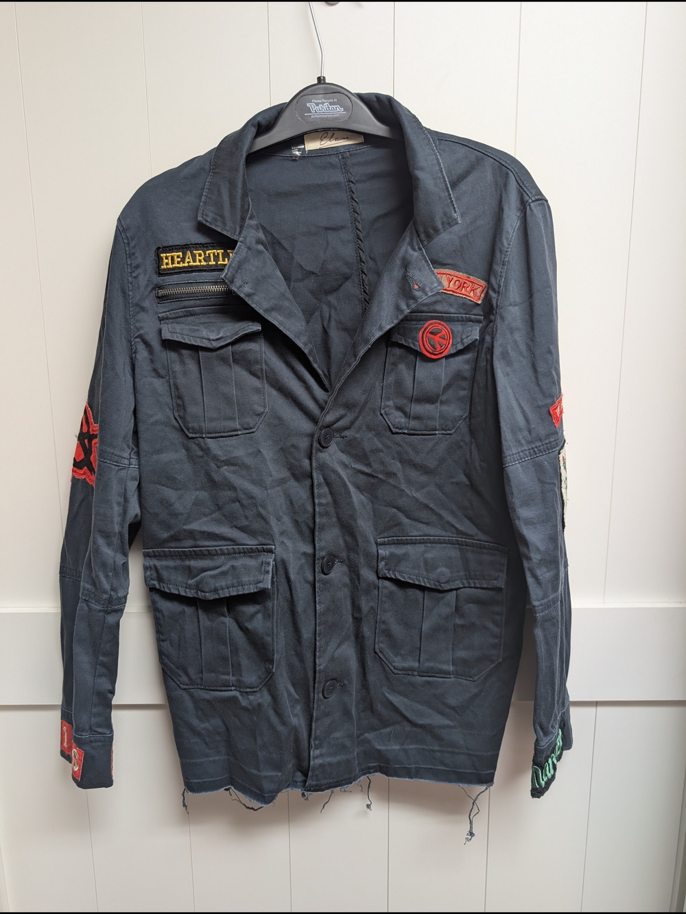 Elan Utility Dark Blue Jacket with Patch Detail, Medium